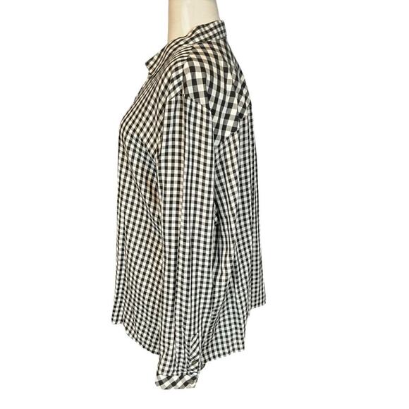 J. Jill Womens Black White Buffalo Check Spring Popover Blouse Large Long Sleeve - Picture 3 of 10